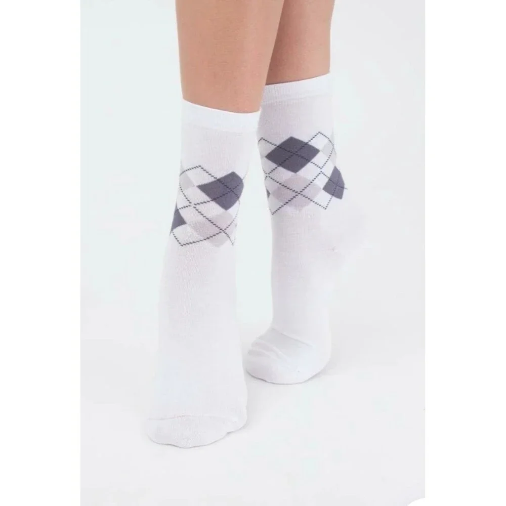 Women's socks, white with ornament, size US 6–9